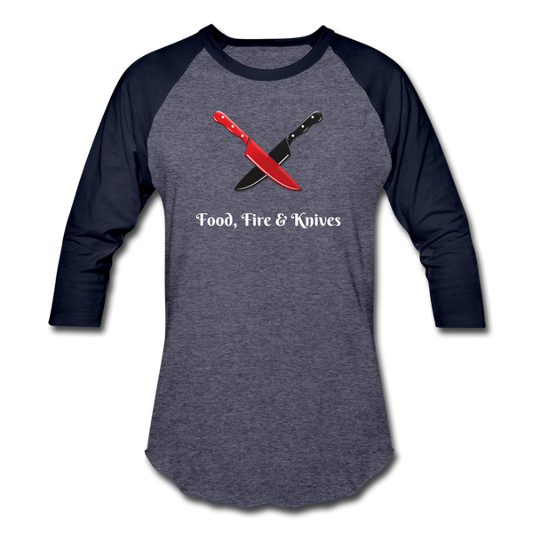 Dual Chef Knives - Food Fire & Knives - Frato's Apparel - Long-Sleeve T-Shirt - heather blue/navy